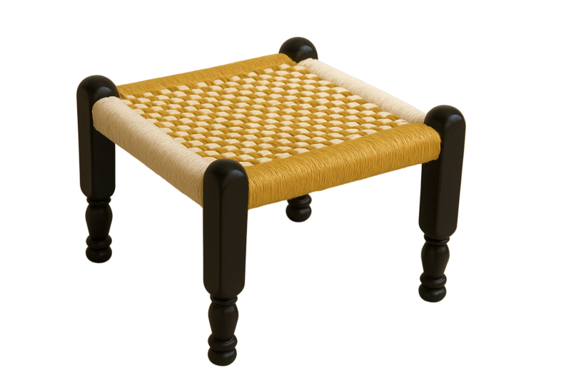 Rajvadi Wooden Khatli – Golden & White Handmade Machi Chair