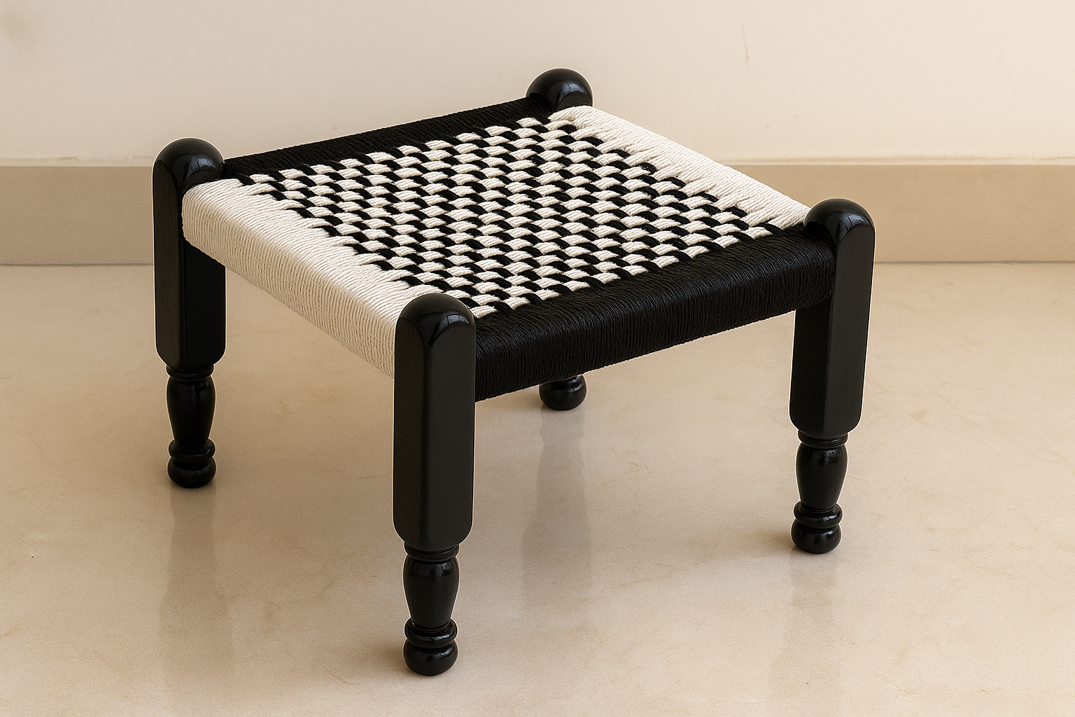 Rajvadi Wooden Khatli in Black and Cream